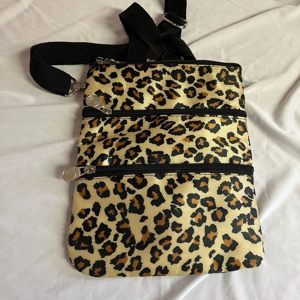 Brown and Black Triple-Zipper Crossbody Bag